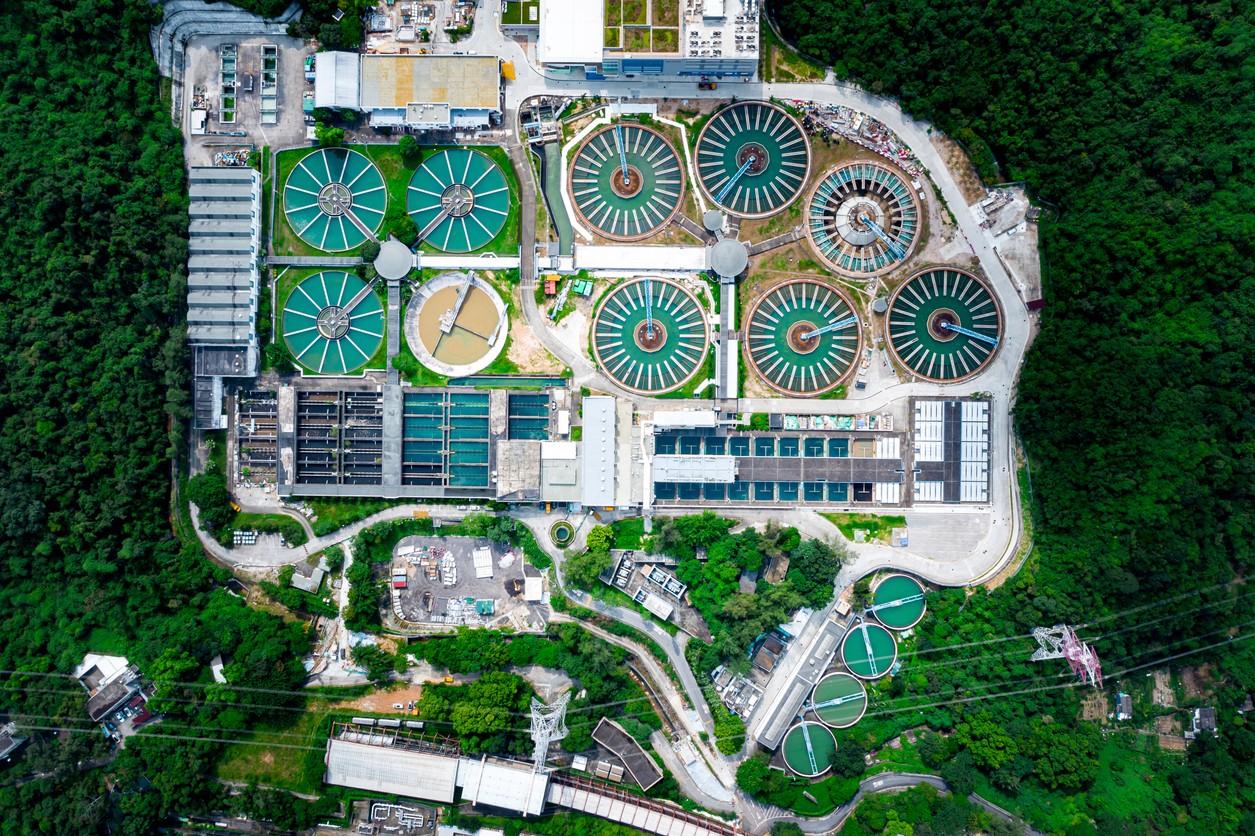 Overhead view of a water filtration site