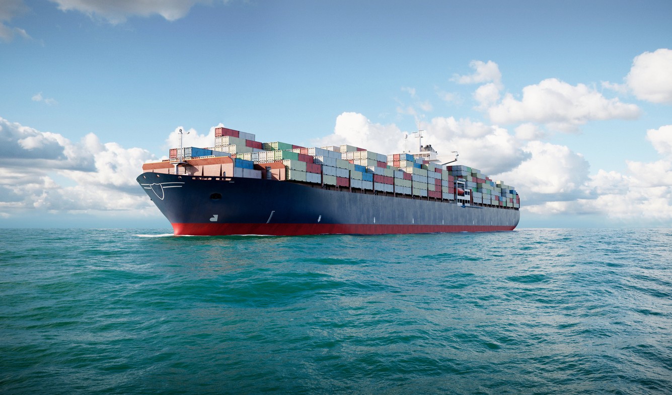 Freight ship coasting across the ocean